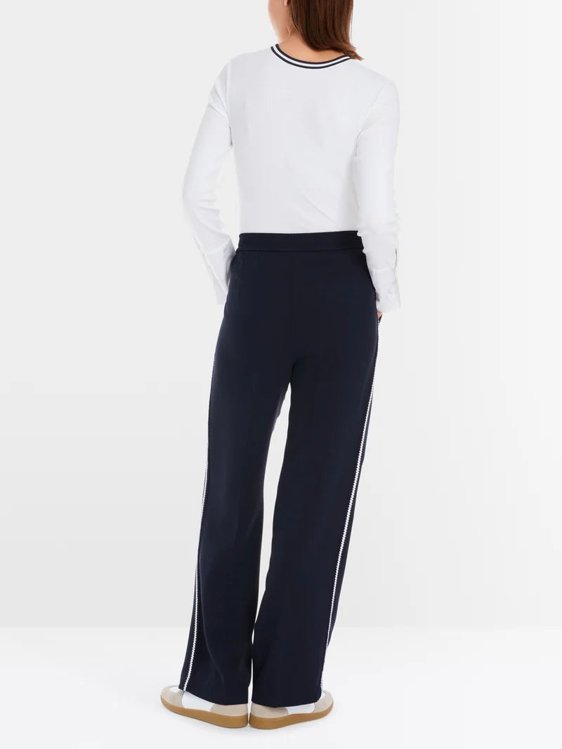 MARCCAIN NAVY WIDE LEG SIDE STRIPE TROUSERS YS8113 W05 125