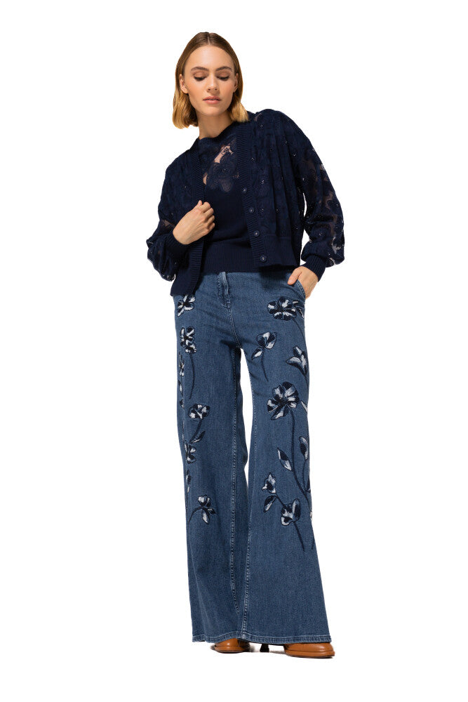 CAROLINE BISS NAVY APPLIQUE KNIT 1213 126