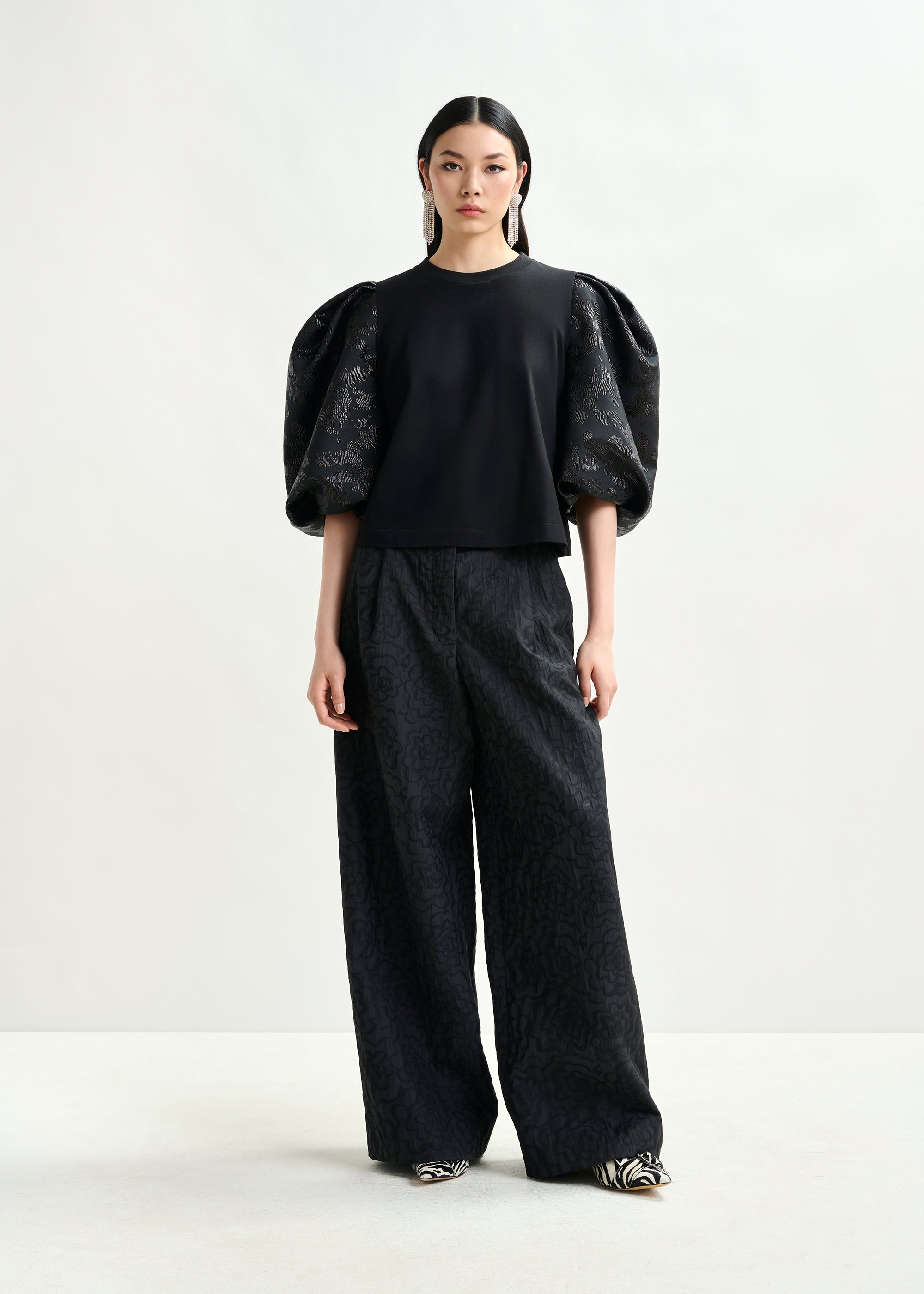 essentiel antwerp instore black wide leg trousers stocked at macbees ireland