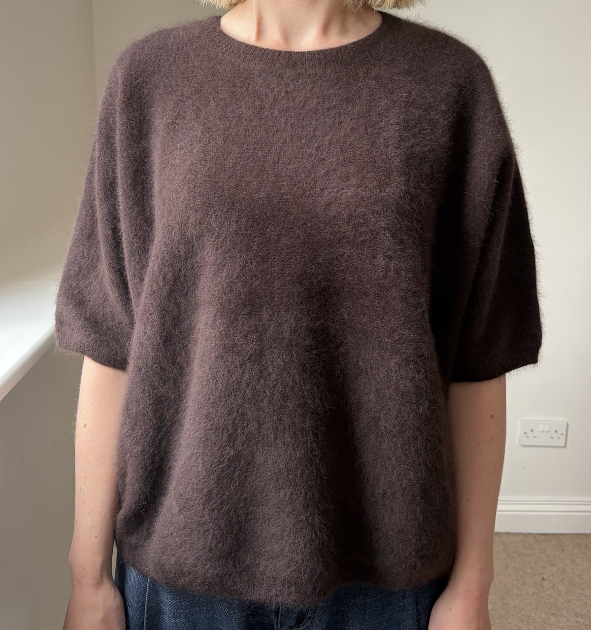 ESTHEME BROWN ROUND NECK SHORT SLEEVE KNIT JF4W059R-1 226