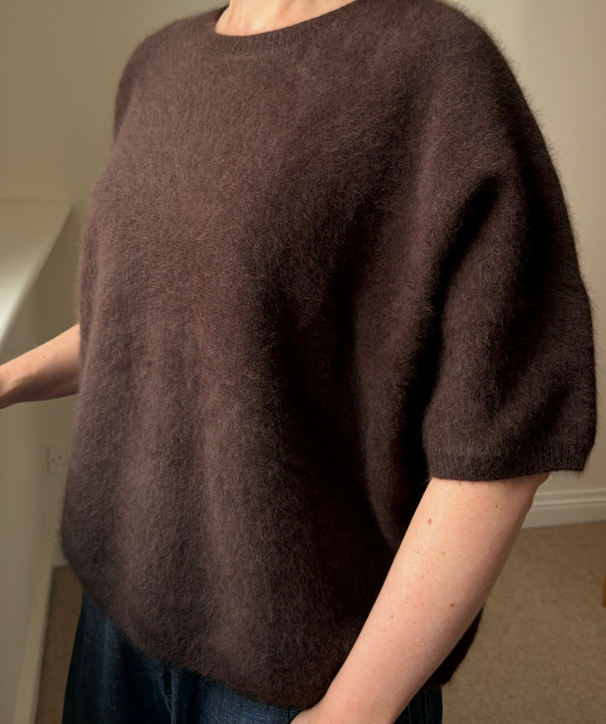 ESTHEME BROWN ROUND NECK SHORT SLEEVE KNIT JF4W059R-1 226
