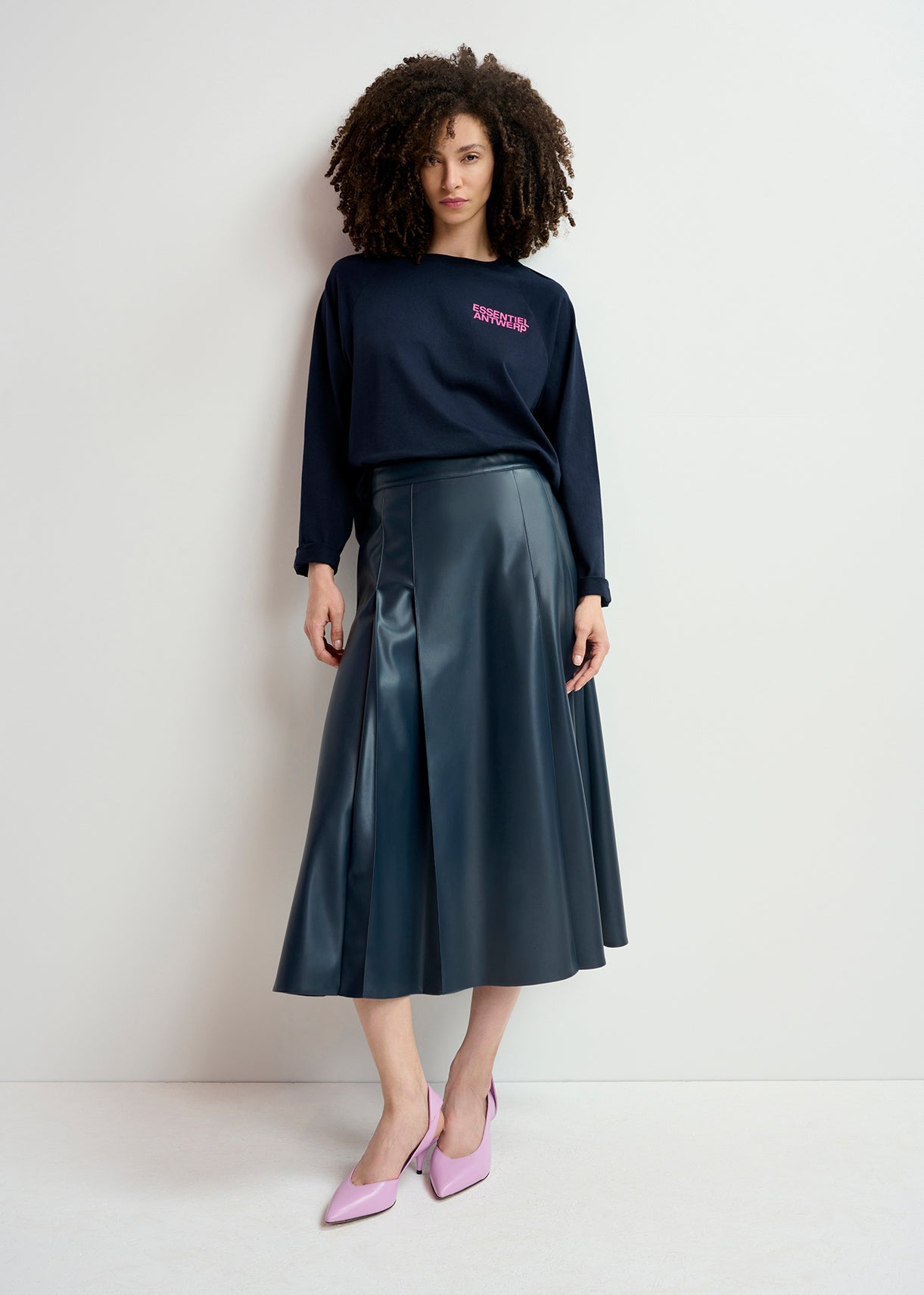 ESSENTIEL ANTWERP GEEUW LEATHER MIDI SKIRT 224