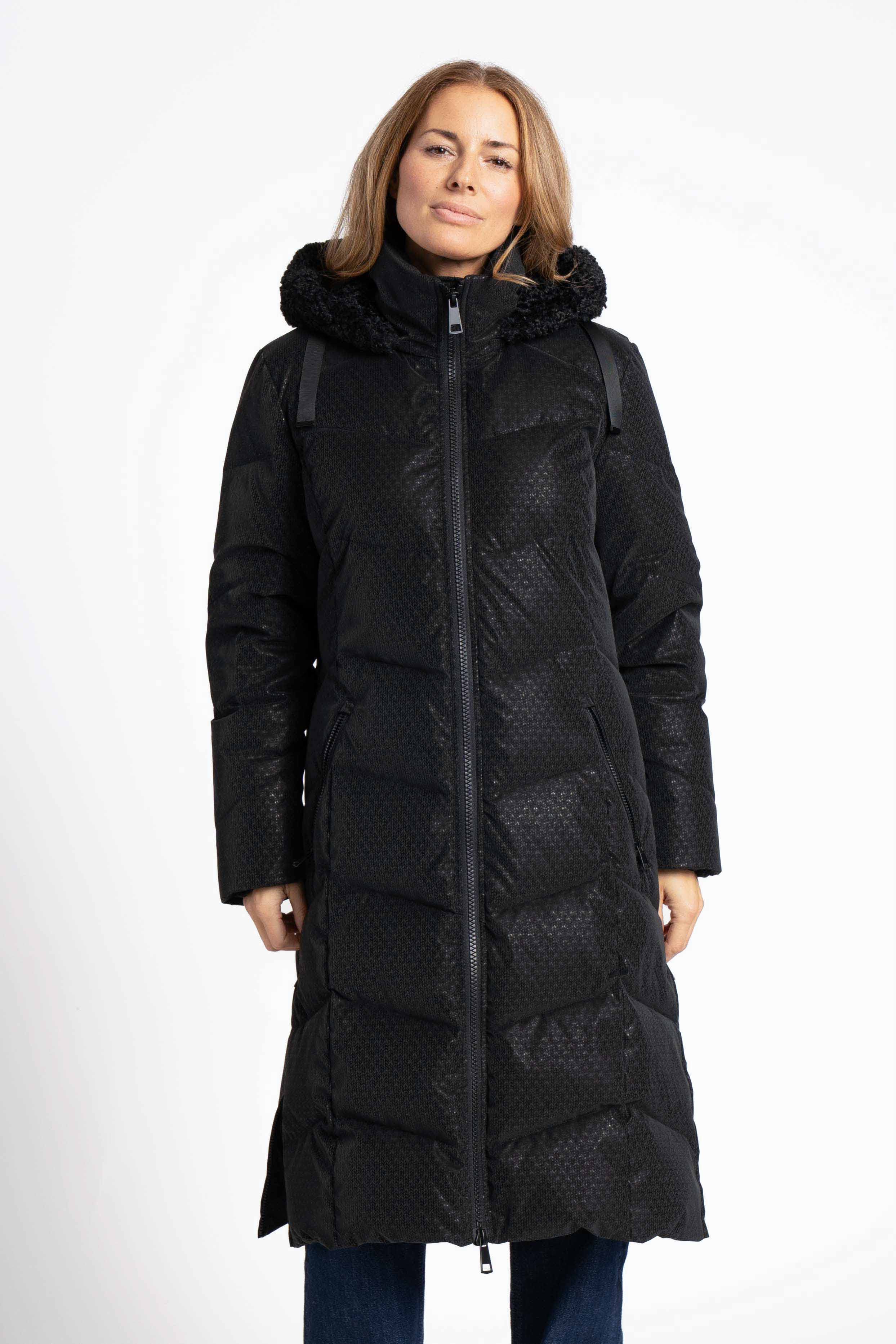 green goose black quilted coat stocked at macbees