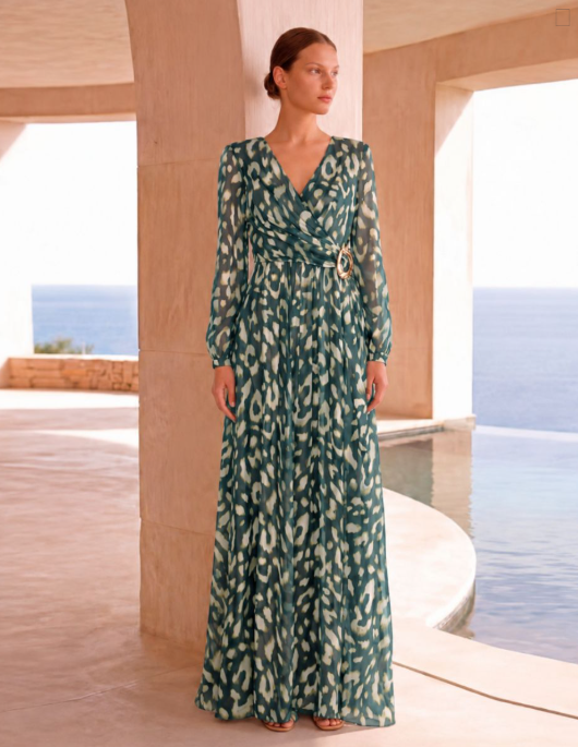 CARLA RUIZ GREEN CHIFFON LONG DRESS 53062 226