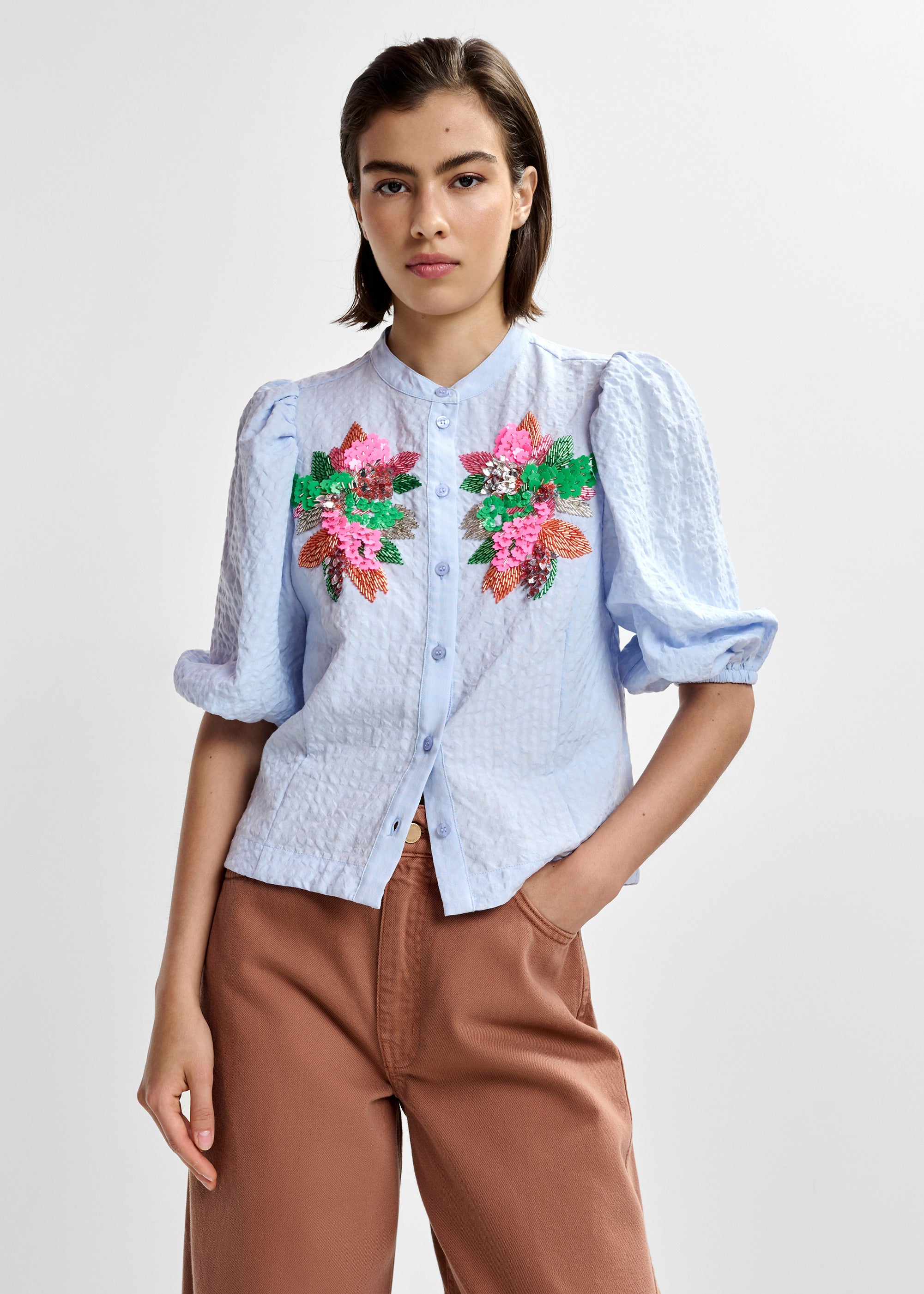 ESSENTIEL ANTWERP JAIDEN EMBELLISHED SHIRT BLUE 126