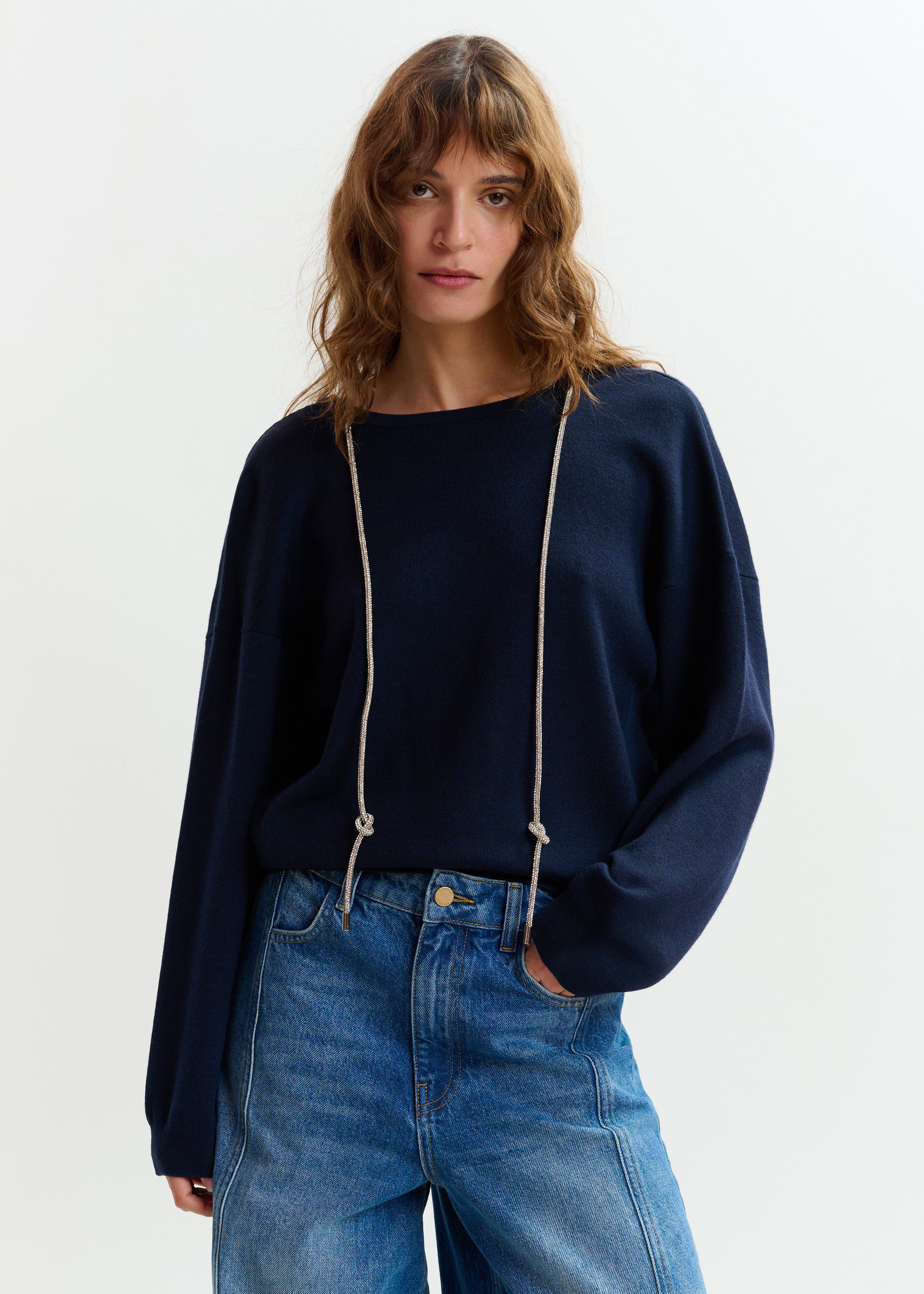 ESSENTIEL ANTWERP JEMINI PULLOVER WITH NECKLACE NAVY 126
