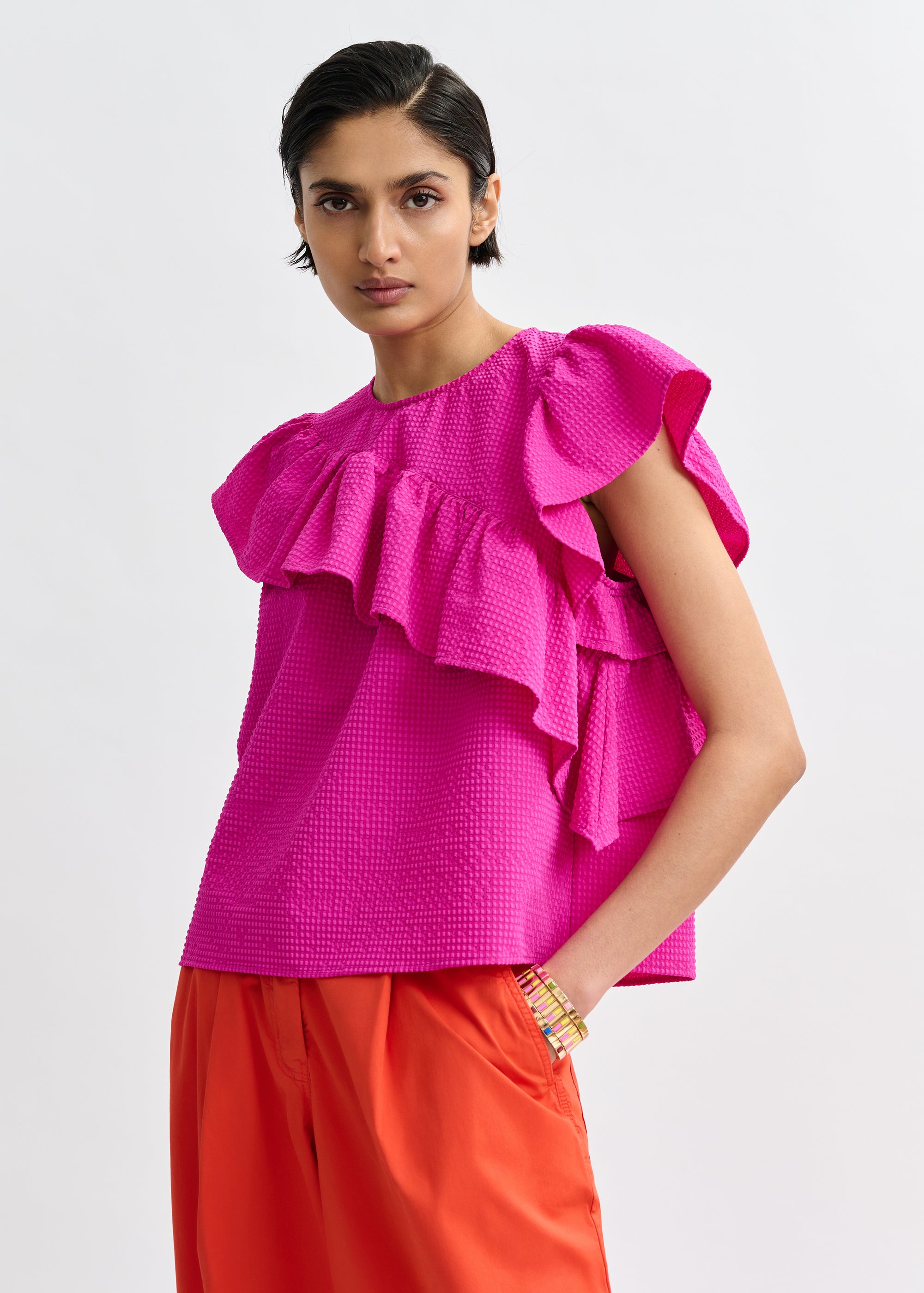 ESSENTIEL ANTWERP JOOJOO RUFFLE TOP PINK 126