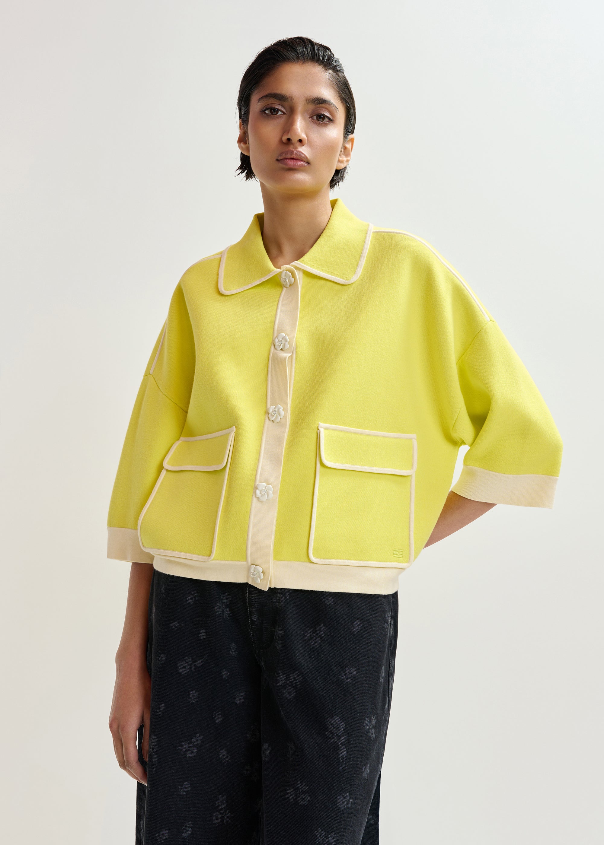 ESSENTIEL ANTWERP JUGLY KNIT CARDIGAN LEMON 126