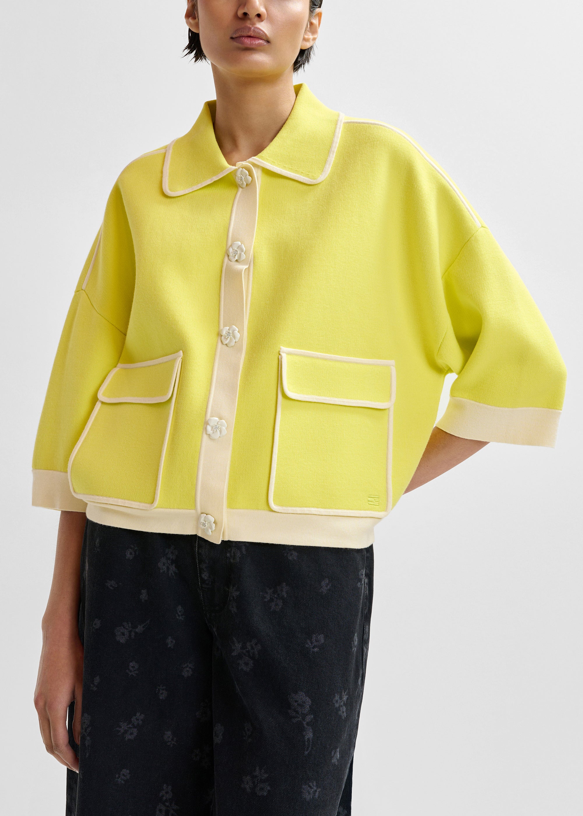 ESSENTIEL ANTWERP JUGLY KNIT CARDIGAN LEMON 126