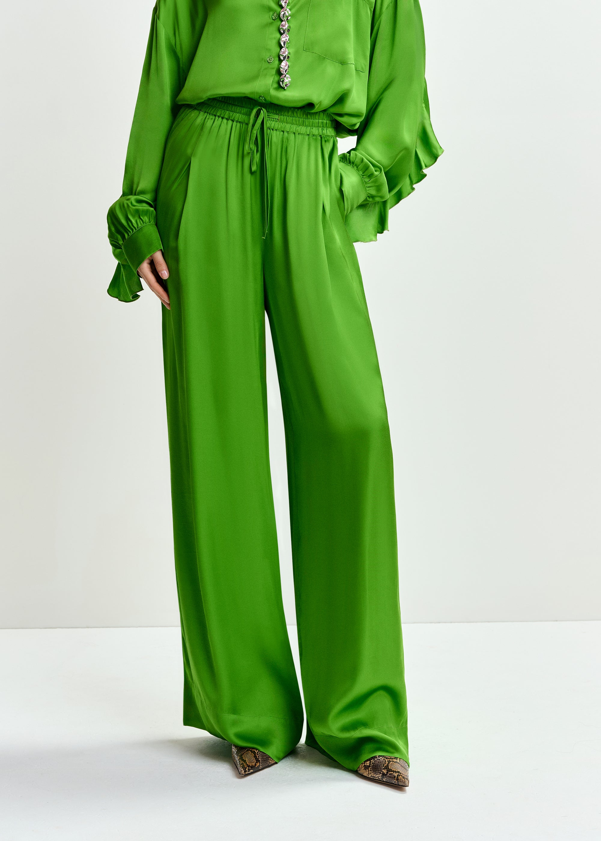 ESSENTIEL ANTWERP JULISSA WIDE LEG TRACK PANTS GREEN 126