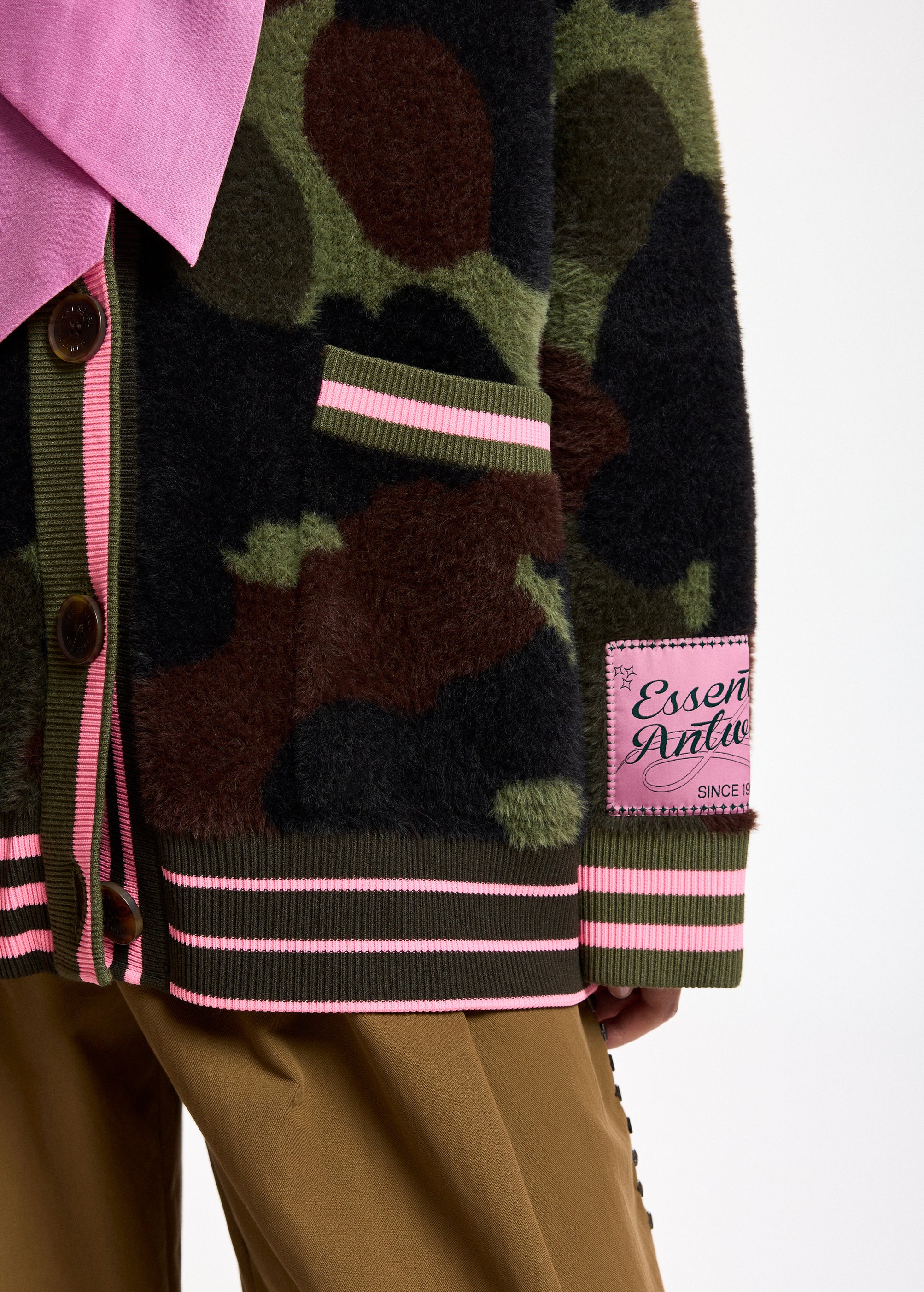 ESSENTIEL ANTWERP GREEN KAMOO CAMOUFLAGE KNIT CARDIGAN 226