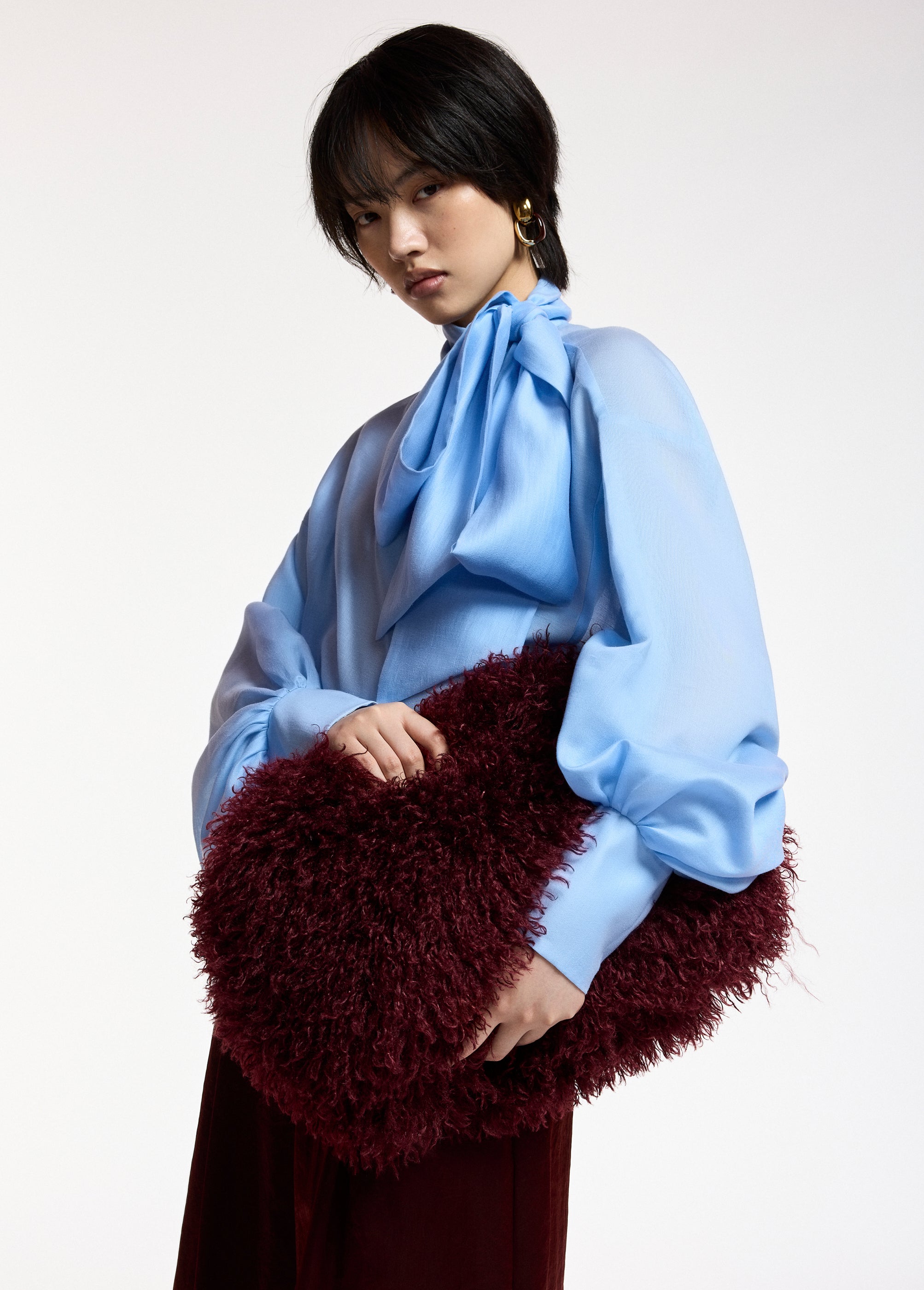 ESSENTIEL ANTWERP BLUE KARISMATIC PUSSY BOW TIE TOP 226