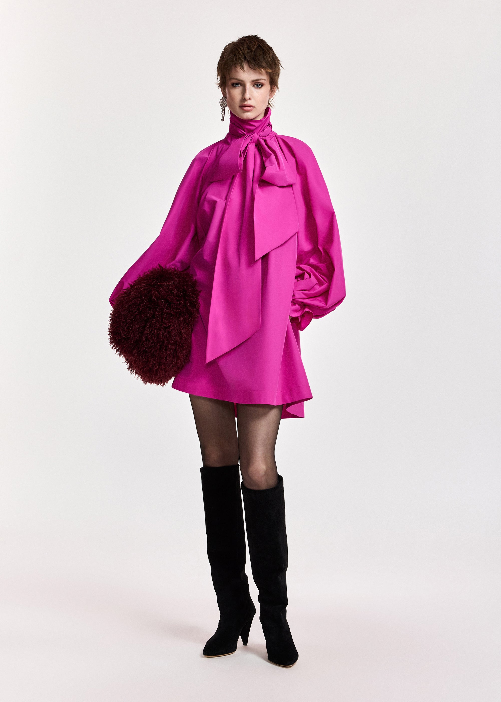ESSENTIEL ANTWERP PINK KHAI PUSSY BOW TIE MINIDRESS 226