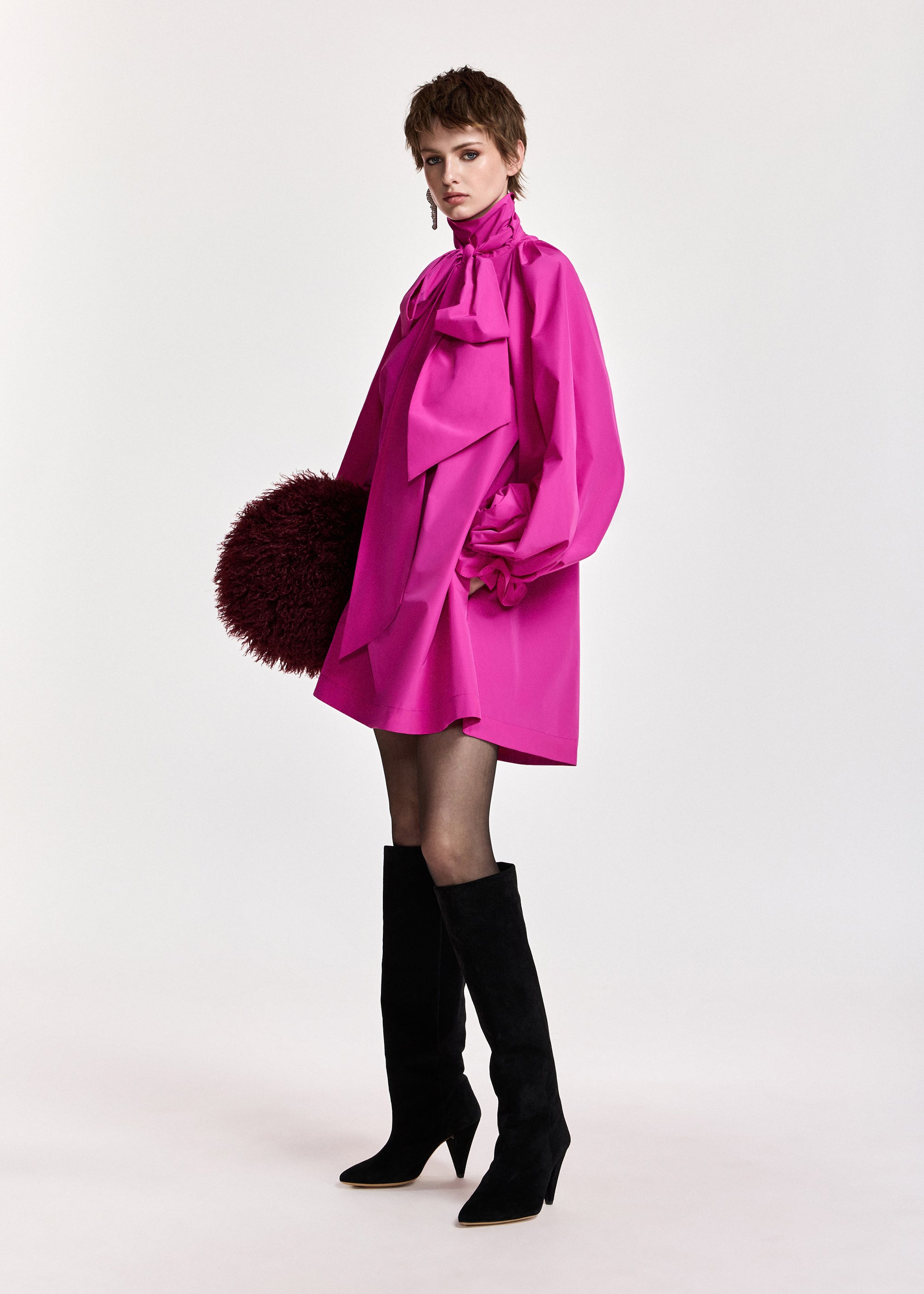 ESSENTIEL ANTWERP PINK KHAI PUSSY BOW TIE MINIDRESS 226