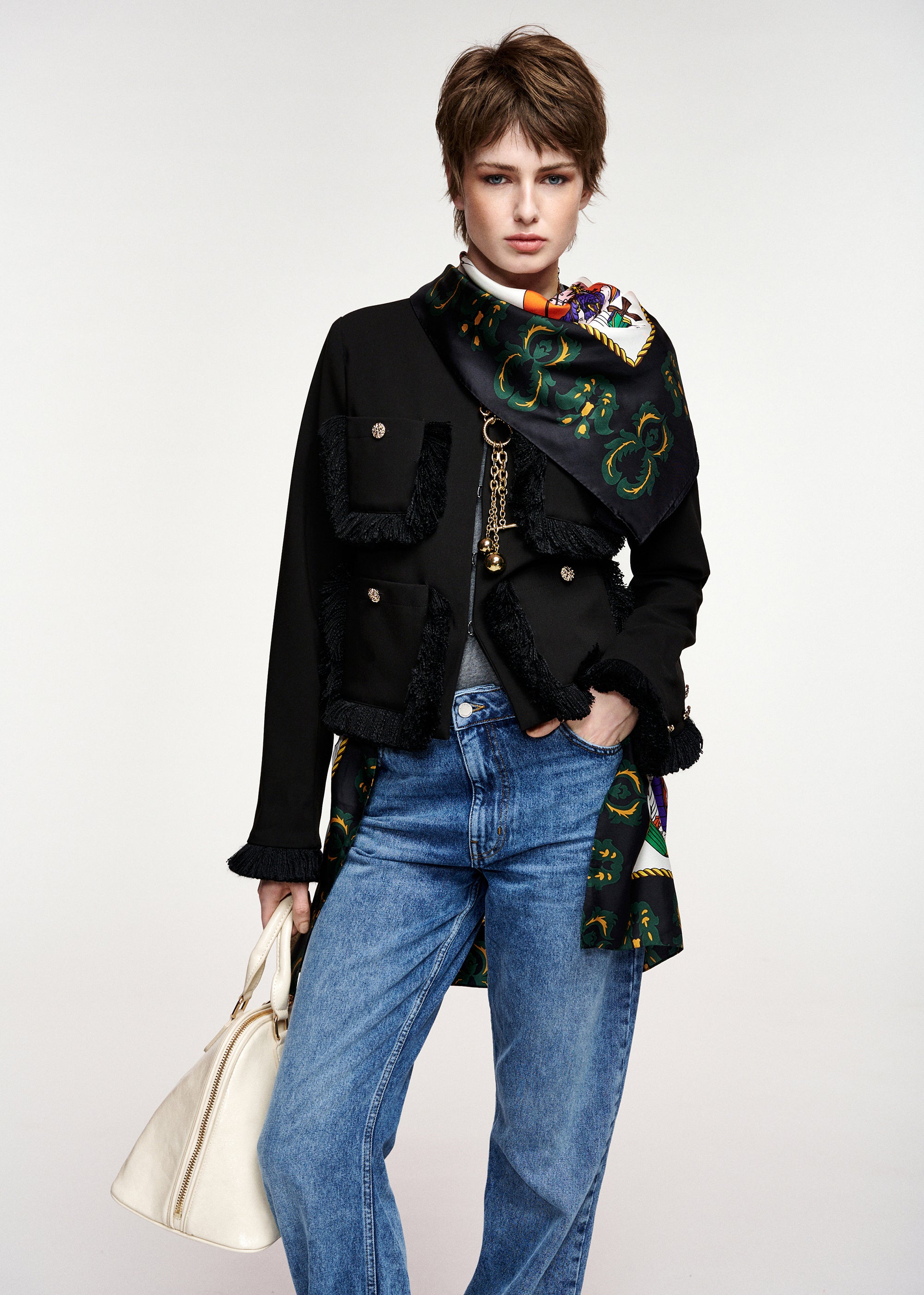 ESSENTIEL ANTWERP BLACK KINETIC FRINGED JACKET KINETIC 226