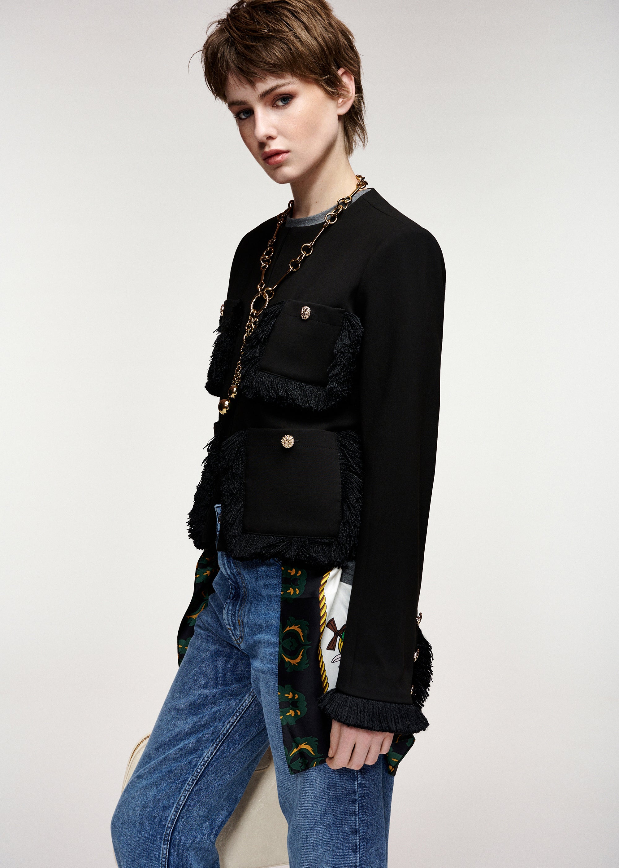ESSENTIEL ANTWERP BLACK KINETIC FRINGED JACKET KINETIC 226