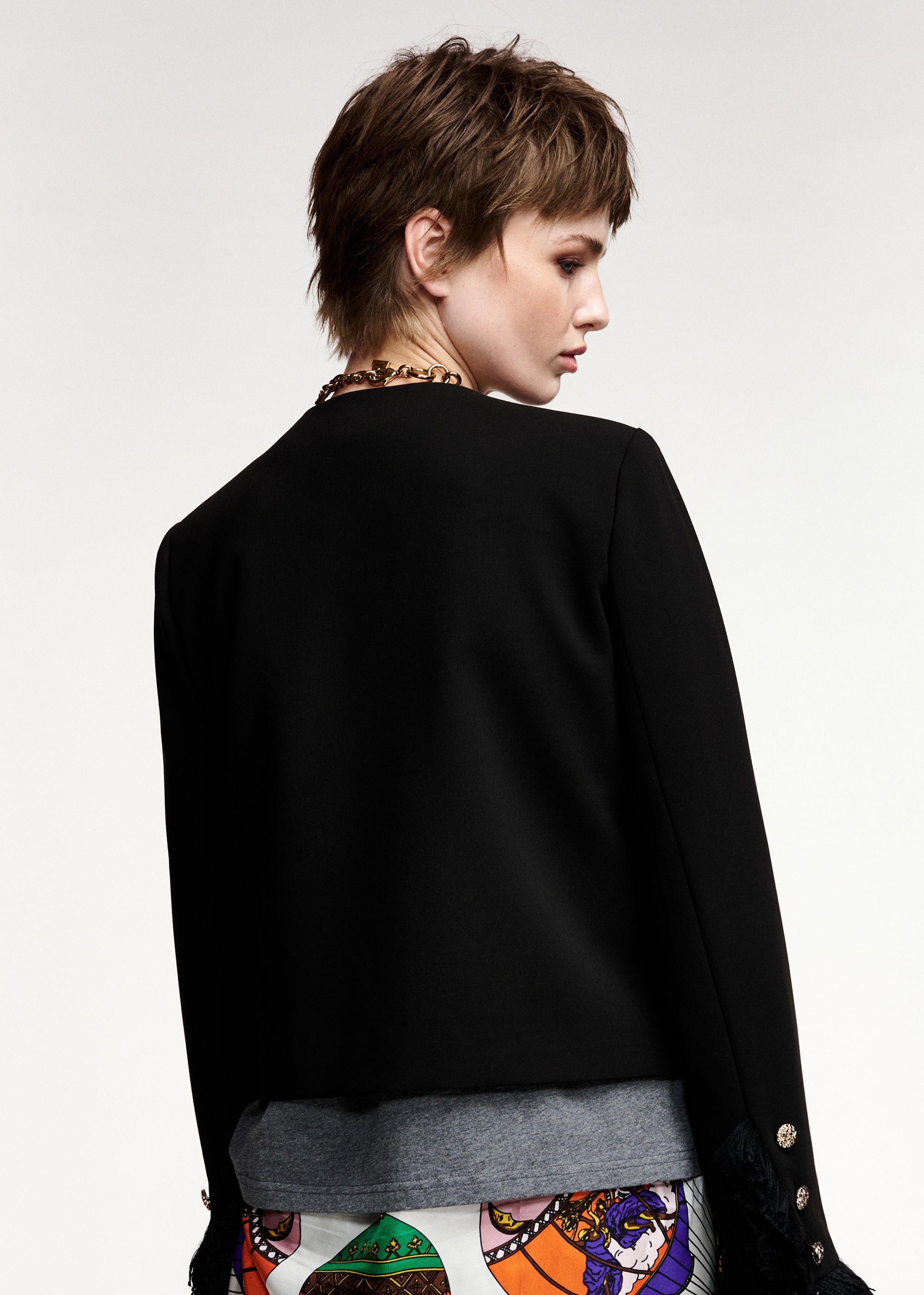 ESSENTIEL ANTWERP BLACK KINETIC FRINGED JACKET KINETIC 226