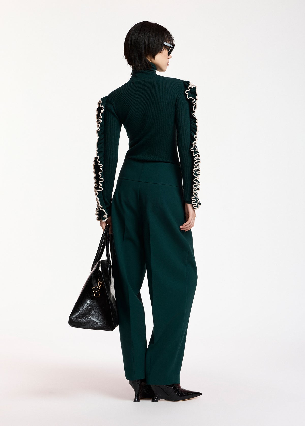 ESSENTIEL ANTWERP GREEN KITTY PULLOVER WITH FRILLS 226