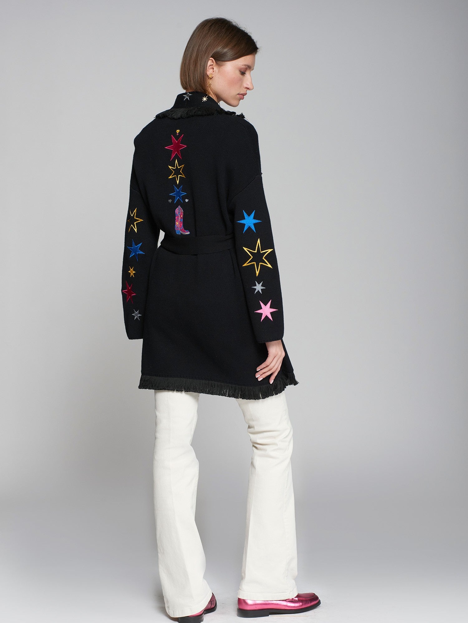 VILAGALLO BLACK STARS WRAP CARDIGAN 31641 224