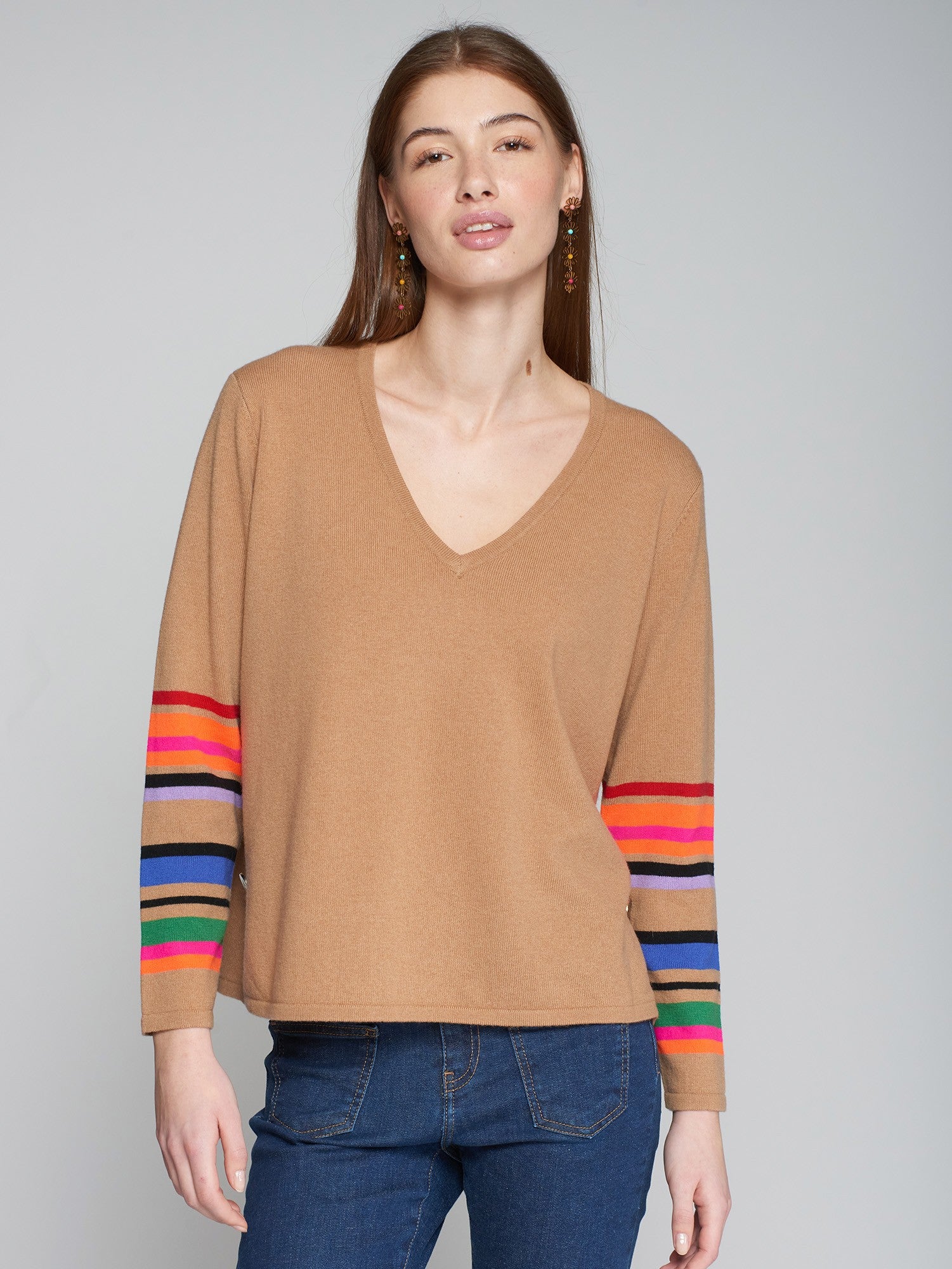 VILAGALLO TAN V-NECK JUMPER 31654 224