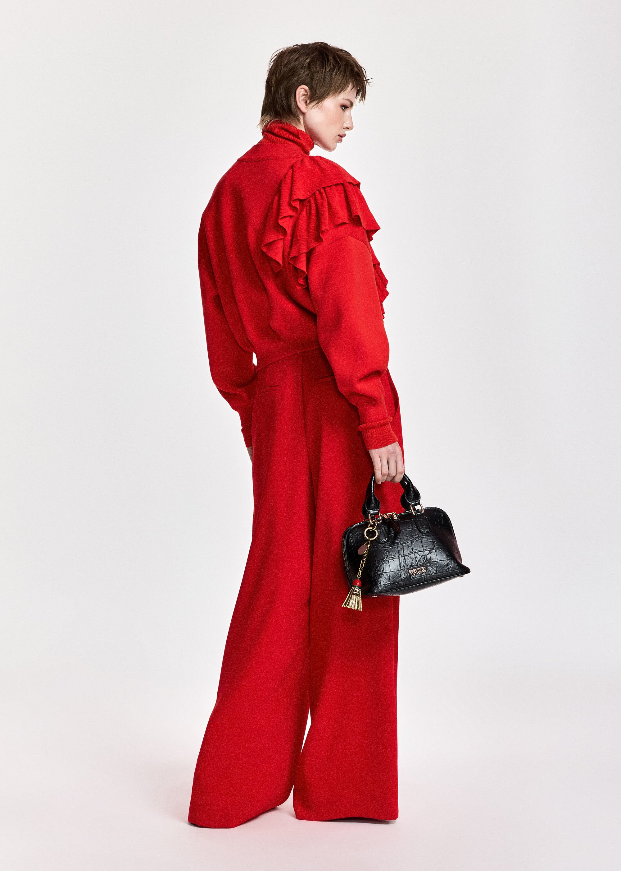 ESSENTIEL ANTWERP RED KODI CARDIGAN WITH FRILLS 226