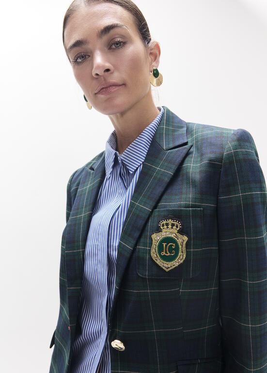 LOLA CASADEMUNT NAVY TARTAN BLAZER LF2602017 226