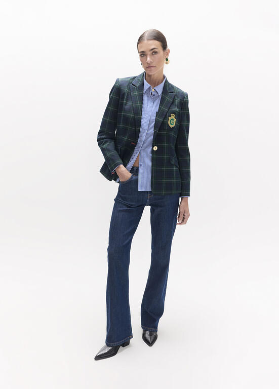LOLA CASADEMUNT NAVY TARTAN BLAZER LF2602017 226
