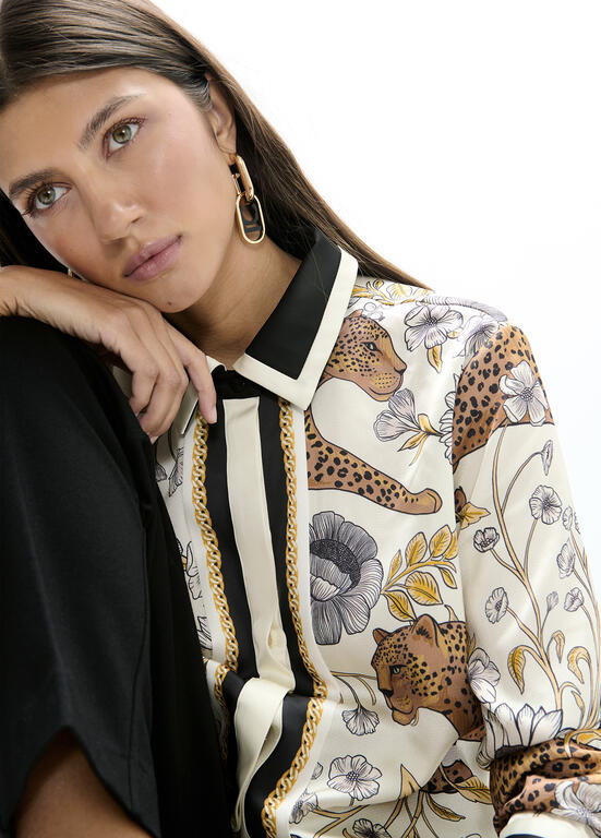 LOLA CASADEMUNT CREAM TIGER PRINT BLOUSE LF2615007 226