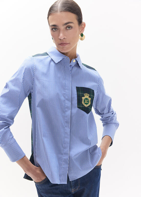LOLA CASADEMUNT NAVY STRIPE TARTAN BLOUSE LF2615037 226