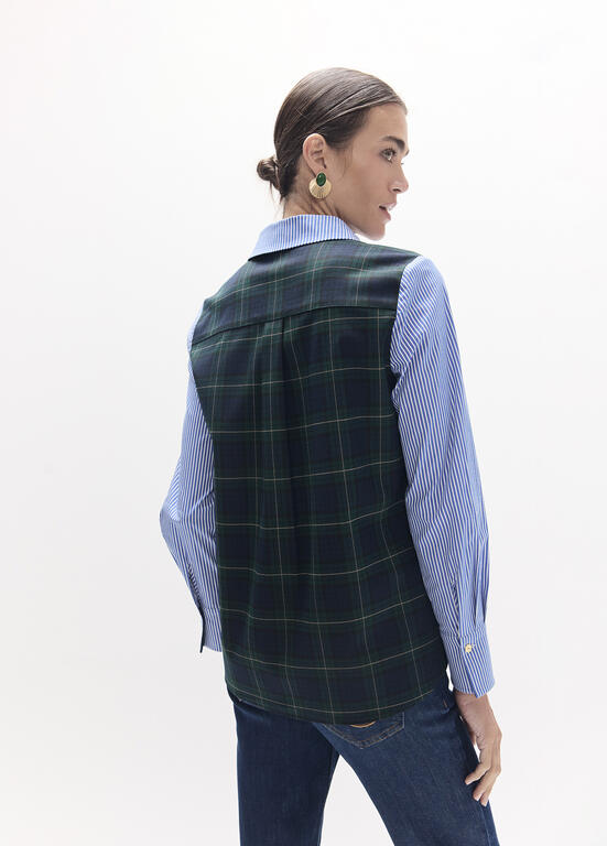 LOLA CASADEMUNT NAVY STRIPE TARTAN BLOUSE LF2615037 226