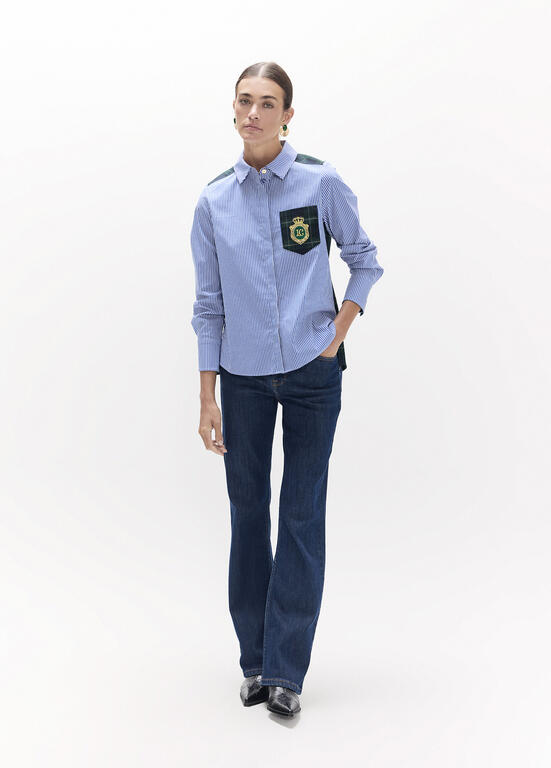LOLA CASADEMUNT NAVY STRIPE TARTAN BLOUSE LF2615037 226