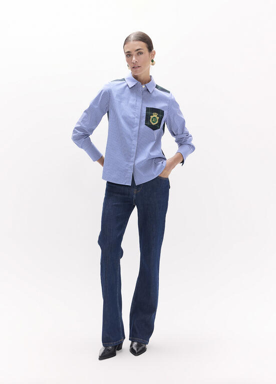 LOLA CASADEMUNT NAVY STRIPE TARTAN BLOUSE LF2615037 226