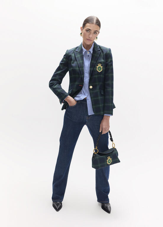 LOLA CASADEMUNT NAVY STRIPE TARTAN BLOUSE LF2615037 226