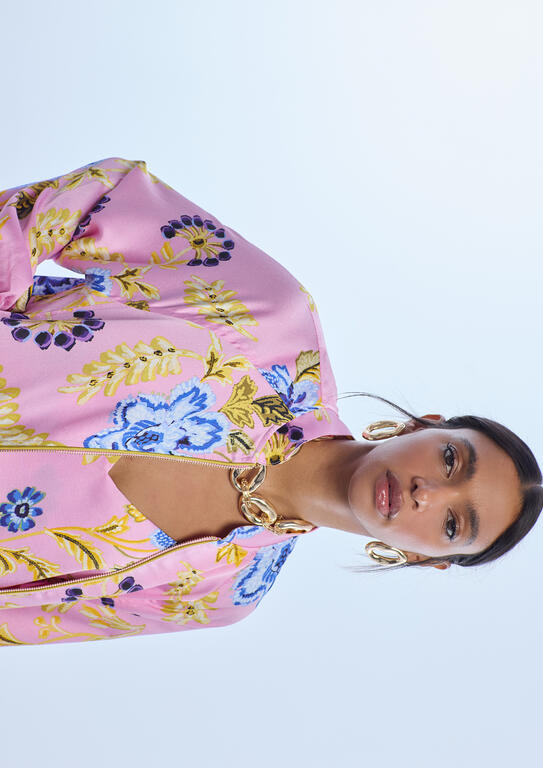 LOLA CASADEMUNT PINK PRINTED SATIN BOMBER JACKET LS2602023 126