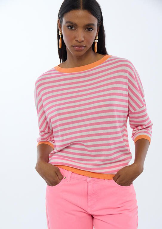 LOLA CASADEMUNT PINK TWO-TONE STRIPED SWEATER  LS2611001 126