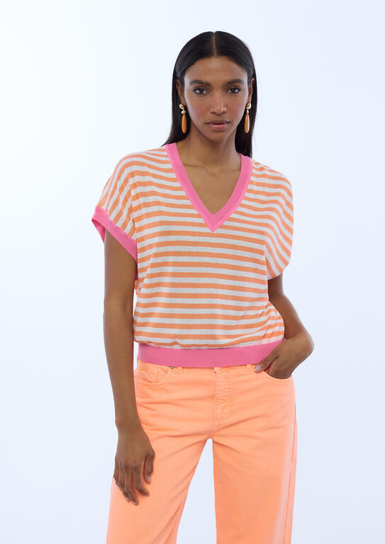 LOLA CASADEMUNT PINK TWO-TONE STRIPED SWEATER  LS2611004 126