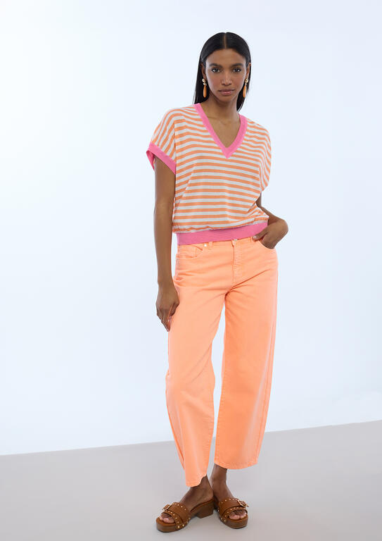 LOLA CASADEMUNT PINK TWO-TONE STRIPED SWEATER  LS2611004 126