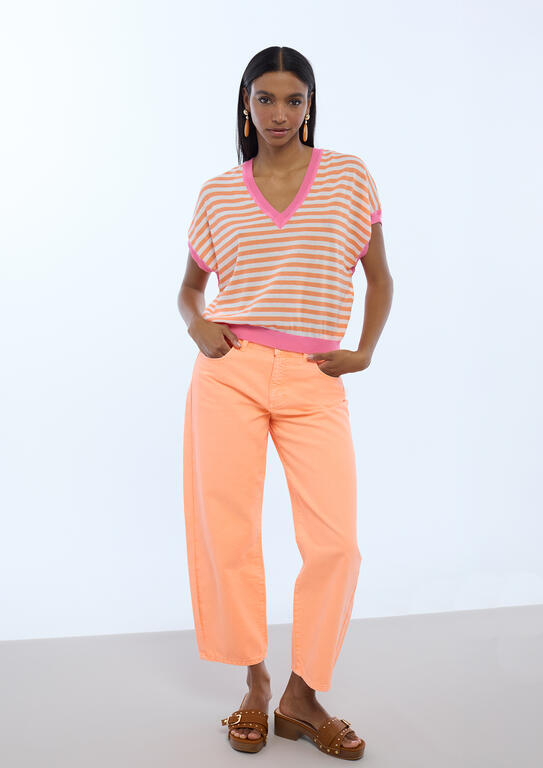 LOLA CASADEMUNT PINK TWO-TONE STRIPED SWEATER  LS2611004 126