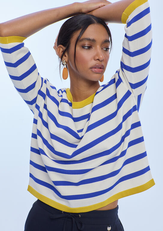 LOLA CASADEMUNT BLUE TWO-TONE STRIPED SWEATER  LS2611027 126