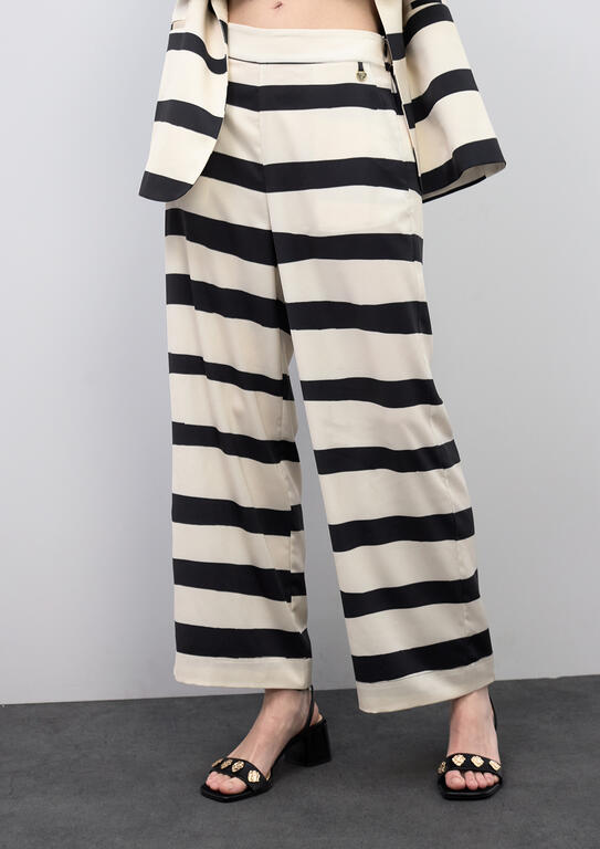 LOLA CASADEMUNT CREAM BLACK SATIN TROUSERS LS2614036 126