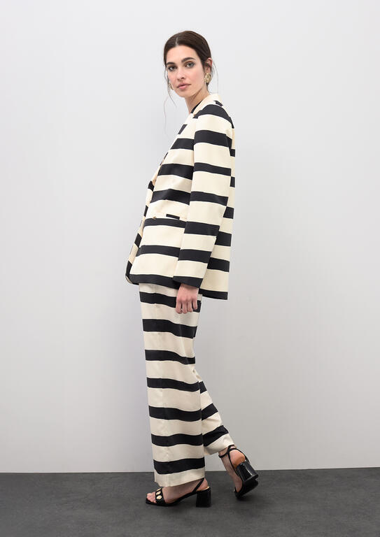 LOLA CASADEMUNT CREAM BLACK SATIN TROUSERS LS2614036 126