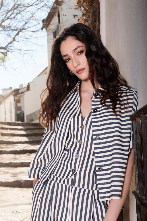 LOLA CASADEMUNT NAVY STRIPE STRIPE BLOUSE LS2615001 126