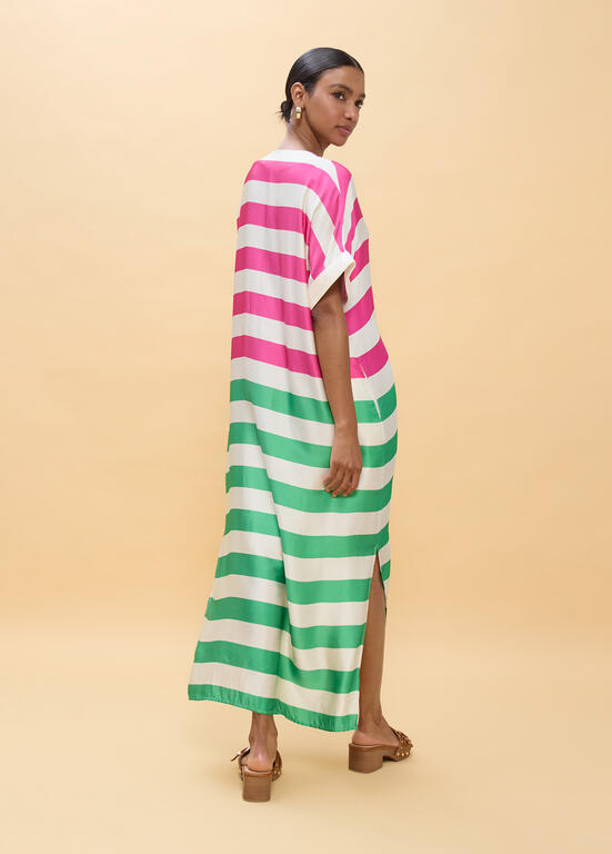 LOLA CASADEMUNT GREEN LONG STRIPED DRESS LS2616013 126