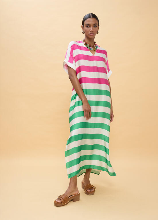 LOLA CASADEMUNT GREEN LONG STRIPED DRESS LS2616013 126