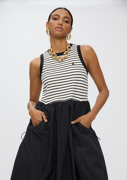 LOLA CASADEMUNT BLACK STRIPED DRESS IN TWO MATERIALS LS2616151 126