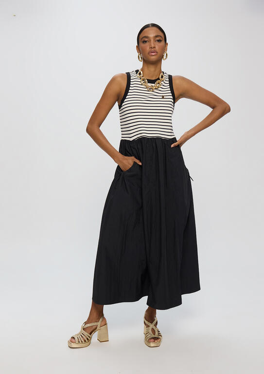 LOLA CASADEMUNT BLACK STRIPED DRESS IN TWO MATERIALS LS2616151 126