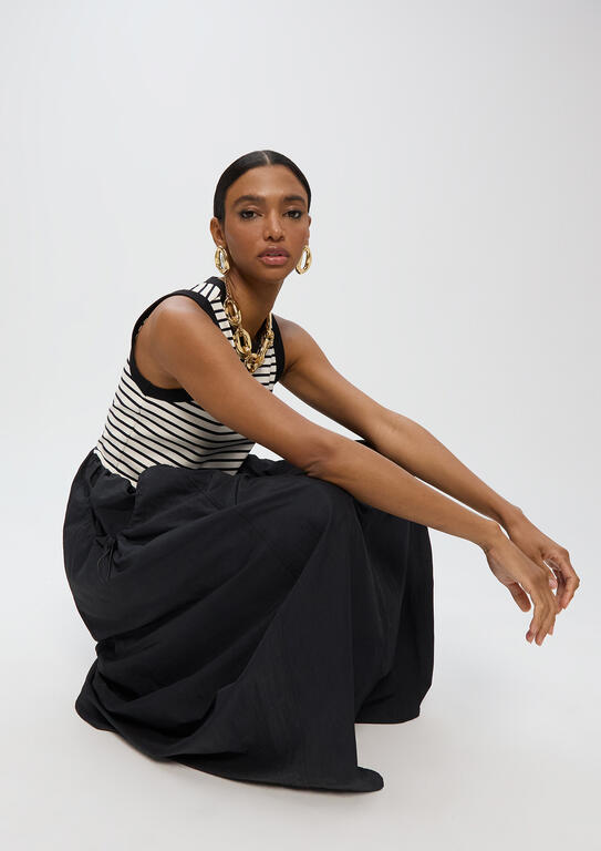 LOLA CASADEMUNT BLACK STRIPED DRESS IN TWO MATERIALS LS2616151 126