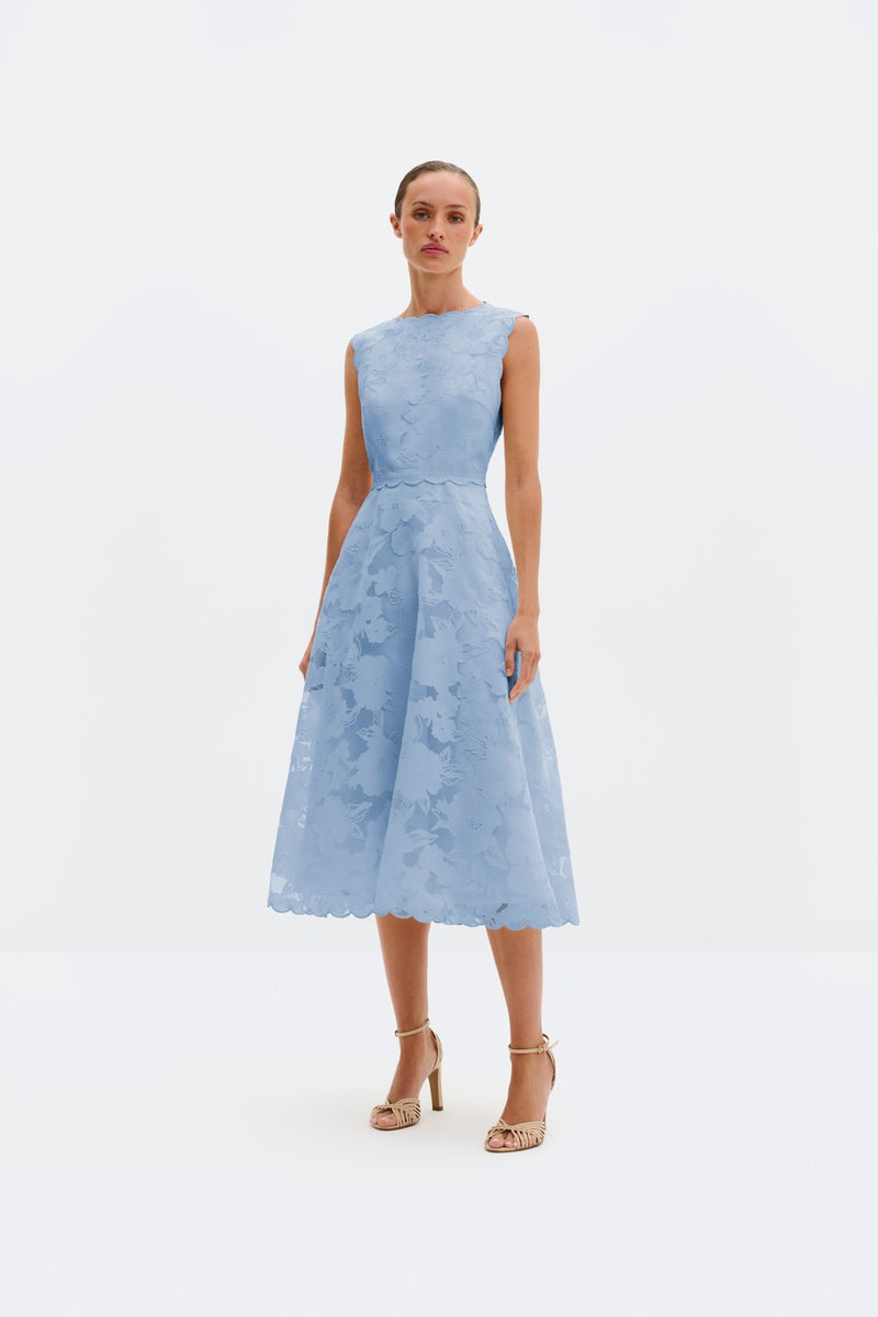 fitted lace wedding dress MALINA ELIN BLUE FLORAL MIDI DRESS 126