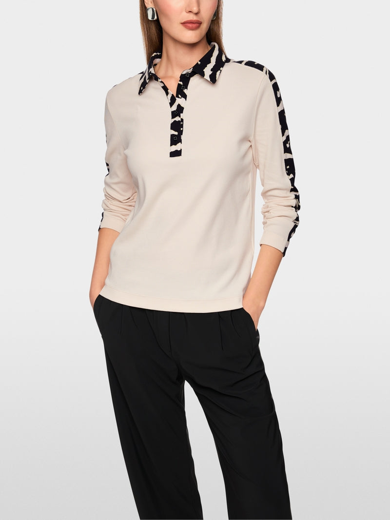 marc_cain_cream_zebra_print_long_sleeve_polo_top_AS5306J10_shop_macbees_ireland_killarney