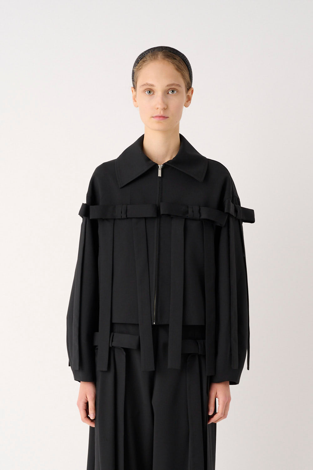 meimeij black bow going out jacket